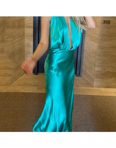 Replica Ladies Solid Satin Halter Sleeveless Maxi Dresses Sleeveless Halter #796463 $30.40 USD for Wholesale