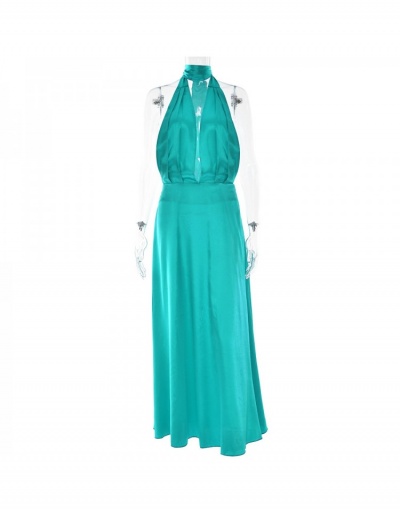 Replica Ladies Solid Satin Halter Sleeveless Maxi Dresses Sleeveless Halter #796463 $30.40 USD for Wholesale