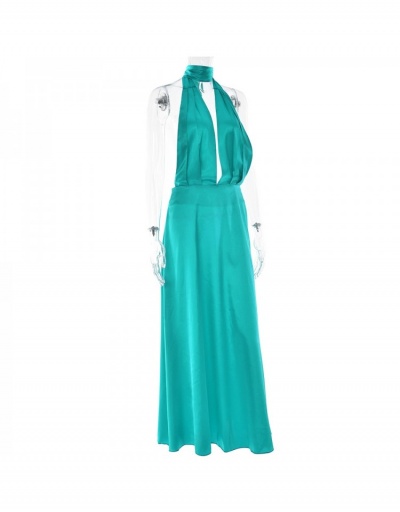 Replica Ladies Solid Satin Halter Sleeveless Maxi Dresses Sleeveless Halter #796463 $30.40 USD for Wholesale