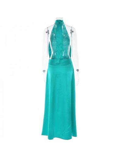 Replica Ladies Solid Satin Halter Sleeveless Maxi Dresses Sleeveless Halter #796463 $30.40 USD for Wholesale