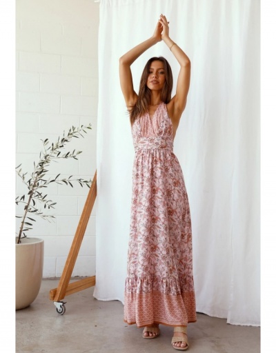  Summer Floral Halter Backless Maxi Dress Sleeveless #796464 $32.11 USD, Wholesale Fashion Maxi Dresses