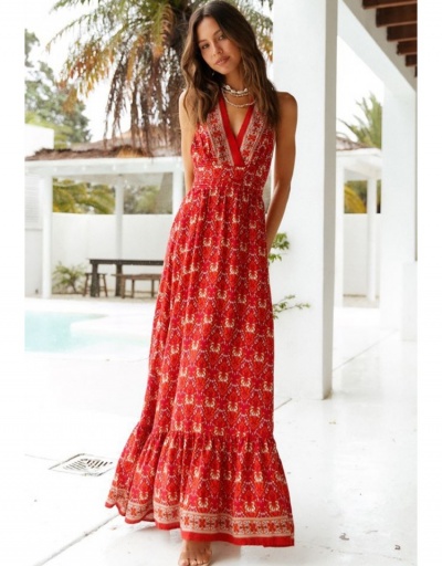 Replica  Summer Floral Halter Backless Maxi Dress Sleeveless #796464 $32.11 USD for Wholesale