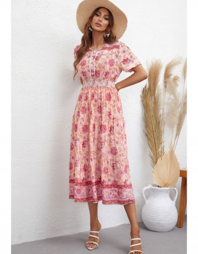  Flower Printing Short Sleeve Midi Dress Short Sleeve V Neck #796467 $27.59 USD, Wholesale Fashion Maxi Dresses