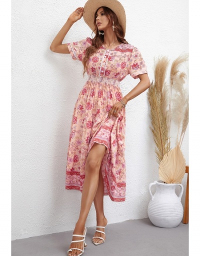 Replica  Flower Printing Short Sleeve Midi Dress Short Sleeve V Neck #796467 $27.59 USD for Wholesale