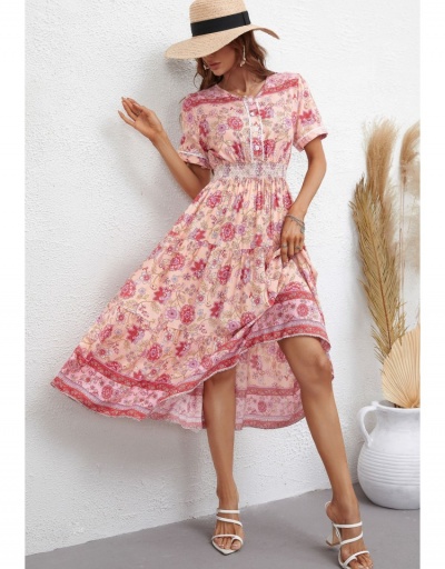 Replica  Flower Printing Short Sleeve Midi Dress Short Sleeve V Neck #796467 $27.59 USD for Wholesale