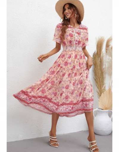 Replica  Flower Printing Short Sleeve Midi Dress Short Sleeve V Neck #796467 $27.59 USD for Wholesale