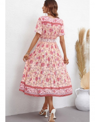 Replica  Flower Printing Short Sleeve Midi Dress Short Sleeve V Neck #796467 $27.59 USD for Wholesale