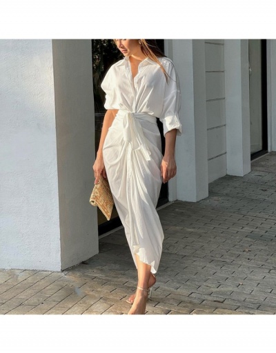 Replica Fall Ruched Long Sleeve Shirt Maxi Dress Long Sleeve Turndown Collar #796471 $30.94 USD for Wholesale