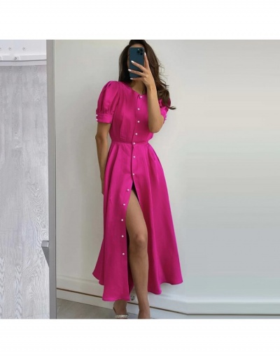  Summer Split Hem Pure Color Dress Short Sleeve Crew Neck,Scoop Neck #796486 $31.40 USD, Wholesale Fashion Maxi Dresses