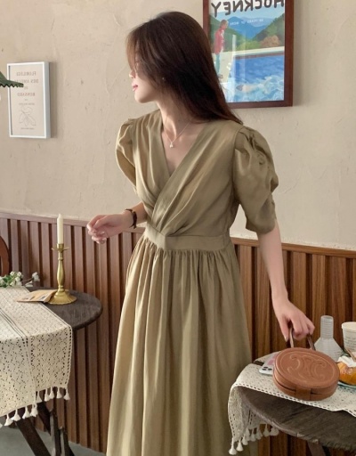 Replica  Summer Fashion Pleated Bubble Sleeve Dresses Short Sleeve V Neck #796487 $34.13 USD for Wholesale