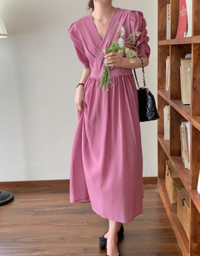 Replica  Summer Fashion Pleated Bubble Sleeve Dresses Short Sleeve V Neck #796487 $34.13 USD for Wholesale