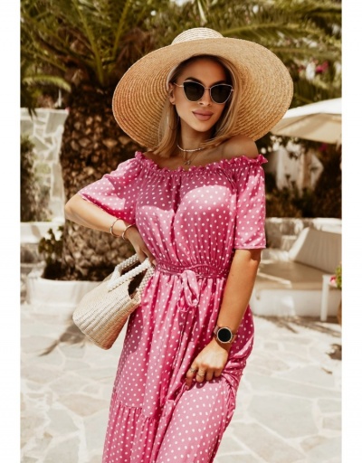 Replica  Holiday Style Polka Dots Puff Sleeve Maxi Dress Short Sleeve Boat Neck #796491 $30.94 USD for Wholesale