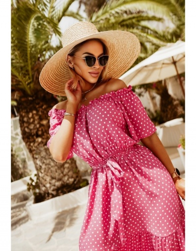 Replica  Holiday Style Polka Dots Puff Sleeve Maxi Dress Short Sleeve Boat Neck #796491 $30.94 USD for Wholesale