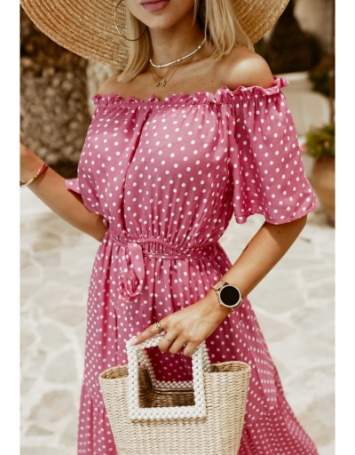 Replica  Holiday Style Polka Dots Puff Sleeve Maxi Dress Short Sleeve Boat Neck #796491 $30.94 USD for Wholesale