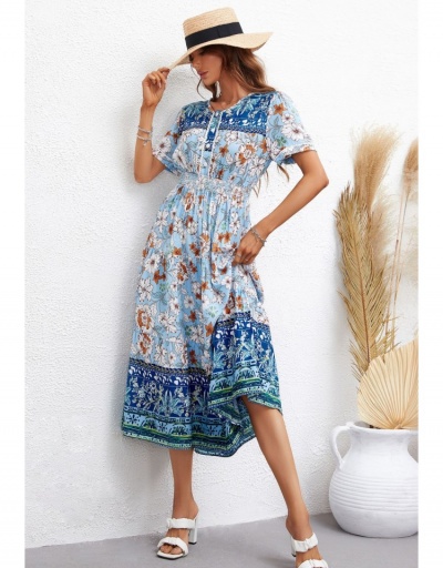 Replica Summer Fashion Printing Short Sleeve Women's Dress Short Sleeve V Neck #796492 $26.53 USD for Wholesale