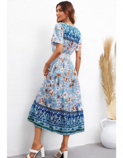 Replica Summer Fashion Printing Short Sleeve Women's Dress Short Sleeve V Neck #796492 $26.53 USD for Wholesale