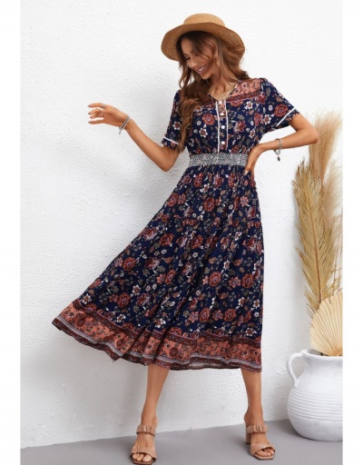 Replica Summer Fashion Printing Short Sleeve Women's Dress Short Sleeve V Neck #796492 $26.53 USD for Wholesale