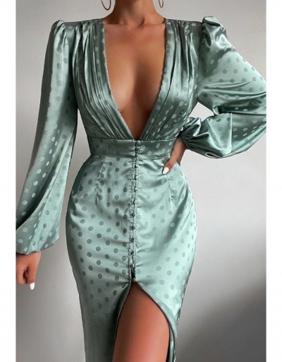 Ladies V Neck Jacquard Weave  Puff Sleeve Maxi Dress Long Sleeve V Neck #796493 $42.80 USD, Wholesale Fashion Maxi Dresses