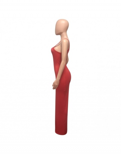 Replica Sexy Pure Color Tight Women's Long Dress Sleeveless V Neck #796496 $18.79 USD for Wholesale