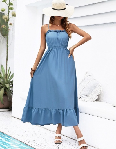 Summer Blue Ruffled Split Backless Women's Midi Dress Sleeveless Square Neck #796510 $30.40 USD, Wholesale Fashion Maxi Dresses