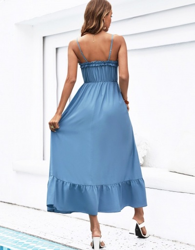 Replica Summer Blue Ruffled Split Backless Women's Midi Dress Sleeveless Square Neck #796510 $30.40 USD for Wholesale