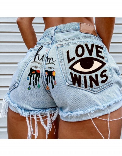  Eye Graffiti Pattern Denim Shorts For Women #796512 $28.73 USD, Wholesale Fashion Jeans