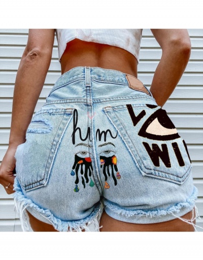 Replica  Eye Graffiti Pattern Denim Shorts For Women #796512 $28.73 USD for Wholesale