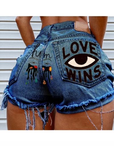 Replica  Eye Graffiti Pattern Denim Shorts For Women #796512 $28.73 USD for Wholesale