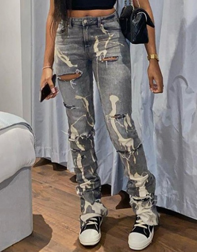 Printing Hollow Out High Waist Ruched Jeans #796513 $39.39 USD, Wholesale Fashion Jeans