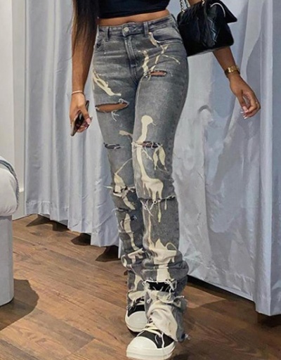 Replica Printing Hollow Out High Waist Ruched Jeans #796513 $39.39 USD for Wholesale