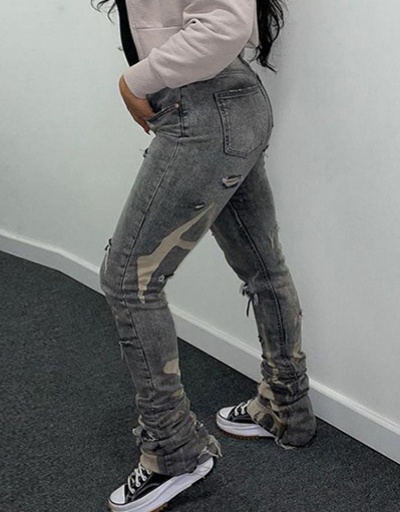 Replica Printing Hollow Out High Waist Ruched Jeans #796513 $39.39 USD for Wholesale