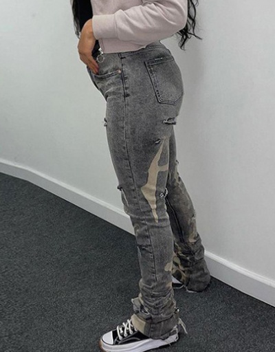 Replica Printing Hollow Out High Waist Ruched Jeans #796513 $39.39 USD for Wholesale