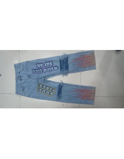 Replica Fashion Letter Printing Denim Ripped Women's Jeans #796527 $36.40 USD for Wholesale