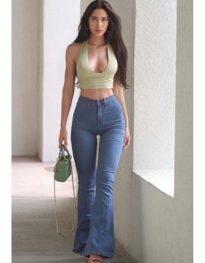 Replica Street High Waist Bootcut Solid Denim Jeans #796532 $29.84 USD for Wholesale