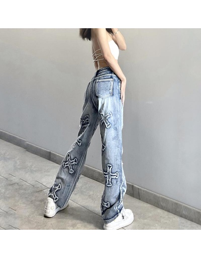 Replica Personality Letter Applique Straight Loose Jeans  #796535 $42.42 USD for Wholesale