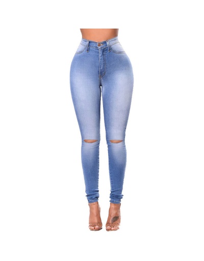 High Waist Holes Solid Skinny Stretch Jeans #796537 $22.25 USD, Wholesale Fashion Jeans