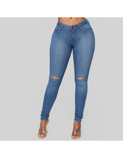 Replica High Waist Holes Solid Skinny Stretch Jeans #796537 $22.25 USD for Wholesale