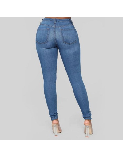 Replica High Waist Holes Solid Skinny Stretch Jeans #796537 $22.25 USD for Wholesale