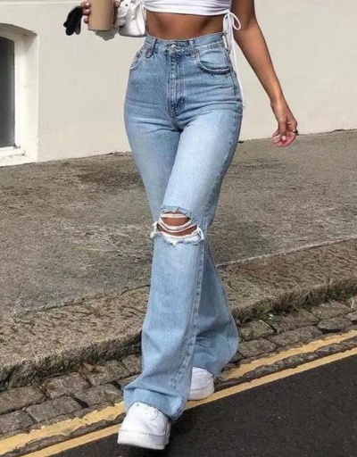 Replica Hollow Out High Waist Casual Bootcut Jeans #796542 $26.49 USD for Wholesale