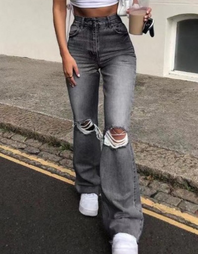 Replica Hollow Out High Waist Casual Bootcut Jeans #796542 $26.49 USD for Wholesale