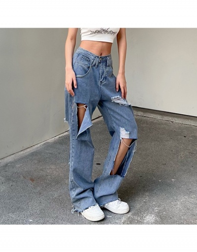 Replica  Pure Color Ripped High Waist Jeans For Women #796548 $31.54 USD for Wholesale