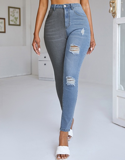 Replica Fashion Contrast Color Hole Denim Jeans  #796565 $31.53 USD for Wholesale