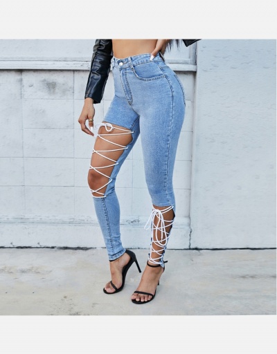 Replica Personalized Blue Lace Up Long Denim Pants #796568 $28.60 USD for Wholesale