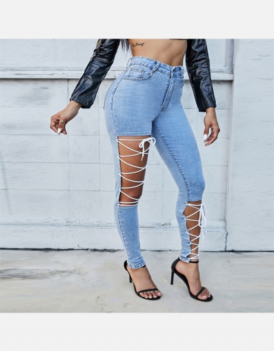 Replica Personalized Blue Lace Up Long Denim Pants #796568 $28.60 USD for Wholesale