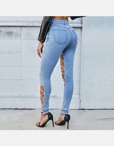 Replica Personalized Blue Lace Up Long Denim Pants #796568 $28.60 USD for Wholesale