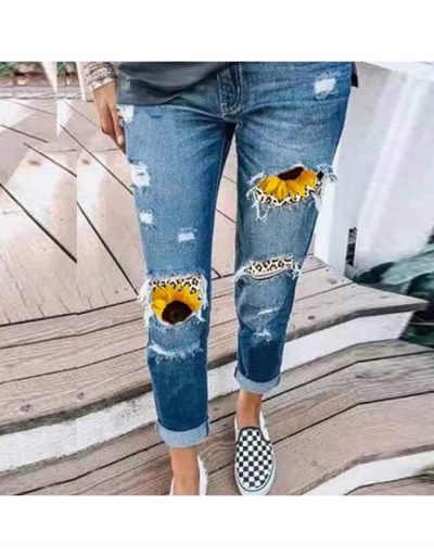  Women's Sunflower Printed Ripped Cropped Jeans #796577 $39.15 USD, Wholesale Fashion Jeans