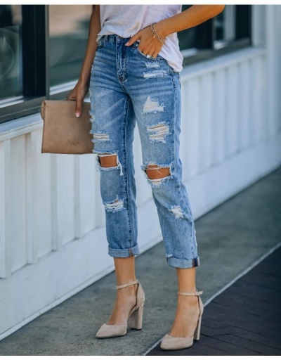 Replica Fashion High Waist Ripped Women's Denim Jeans #796593 $28.08 USD for Wholesale