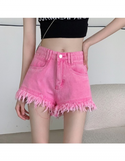 Summer Solid Pink Tassel Straight Leg Denim Shorts #796604 $20.49 USD, Wholesale Fashion Jeans