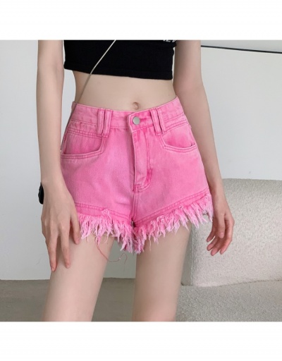 Replica Summer Solid Pink Tassel Straight Leg Denim Shorts #796604 $20.49 USD for Wholesale