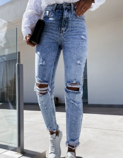  Women's Casual High Waist Ripped Jeans #796606 $27.59 USD, Wholesale Fashion Jeans